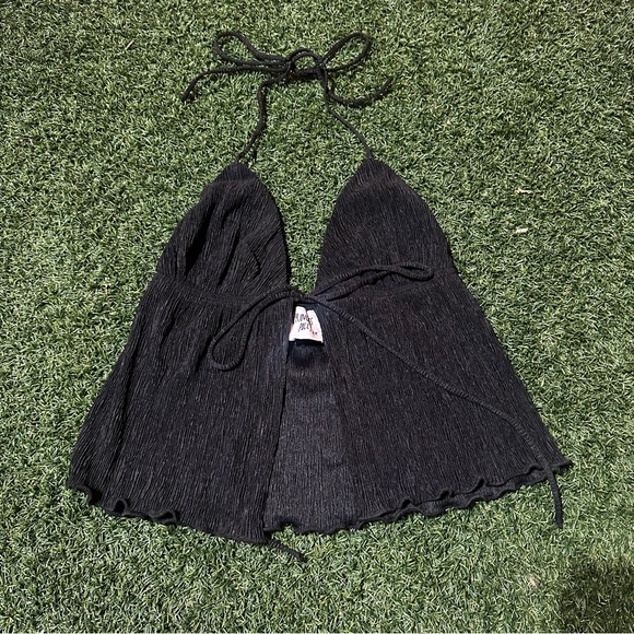 Princess Polly Black Tie Front Halter Crop Top, Women’s Size 2 US - Picture 2 of 5